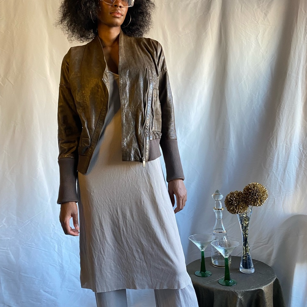 Genuine leather Olive green jacket - Picture 12 of 16